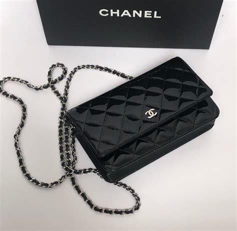 patent leather chanel wallet on chain|chanel patent leather shoulder bag.